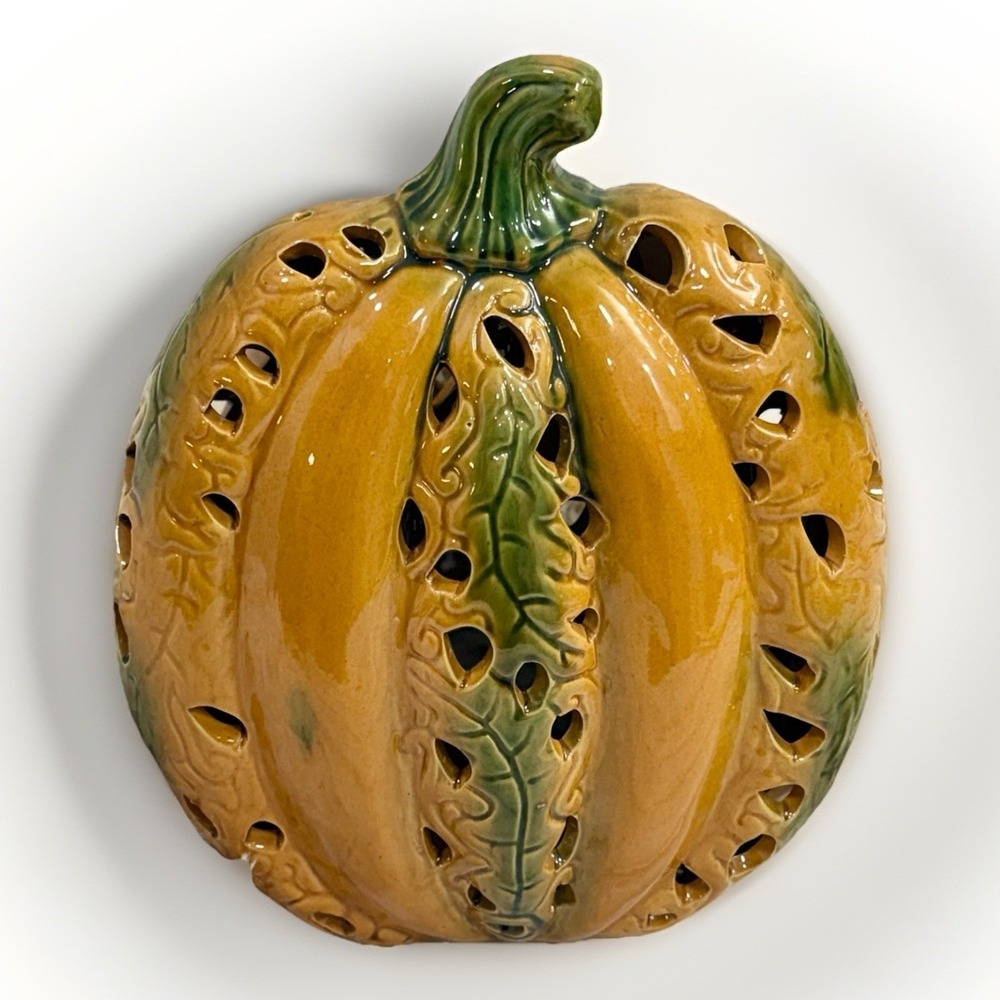 Thanksgiving Ceramic Candle Light Up Pumpkin Halloween Harvest Décor Glazed Nice
